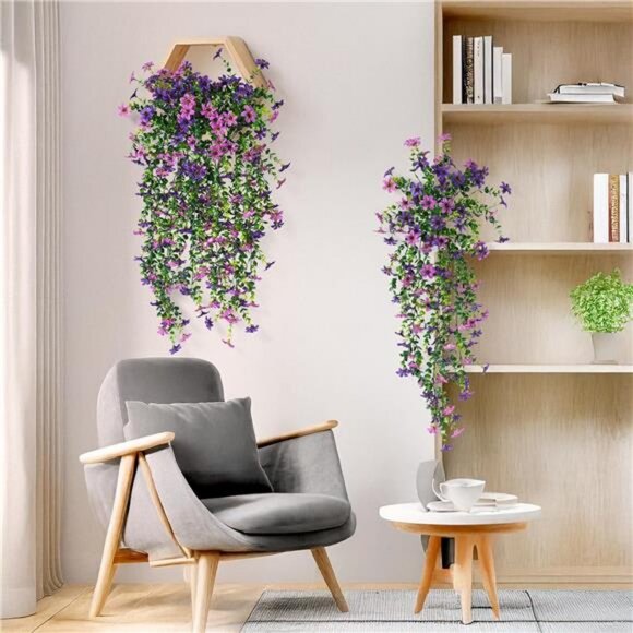 Artificial Fake Hanging Flowers Plants for Outdoor Summer Decoration, 2 PCS Faux - Picture 5 of 7